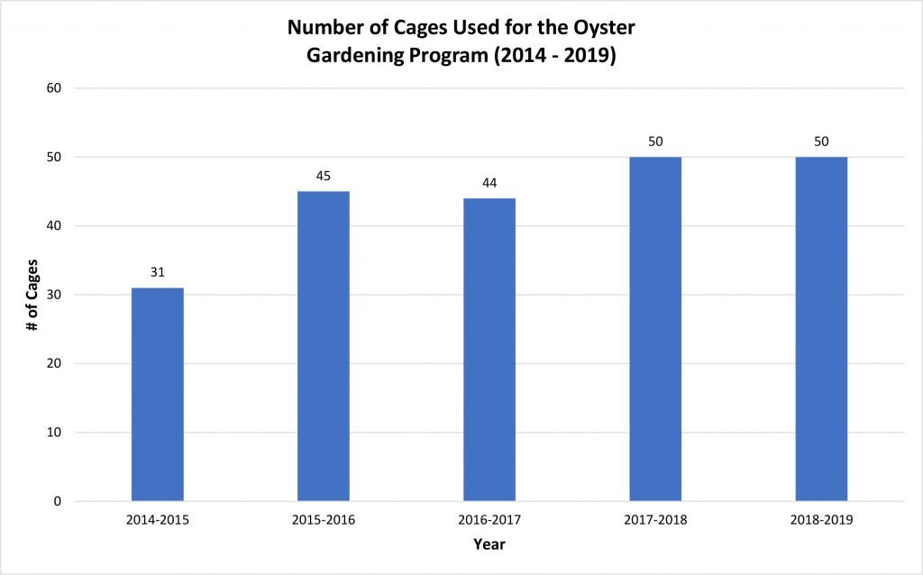 Number Of Cages Used For The Oyster Gardenign Program 2014 2019